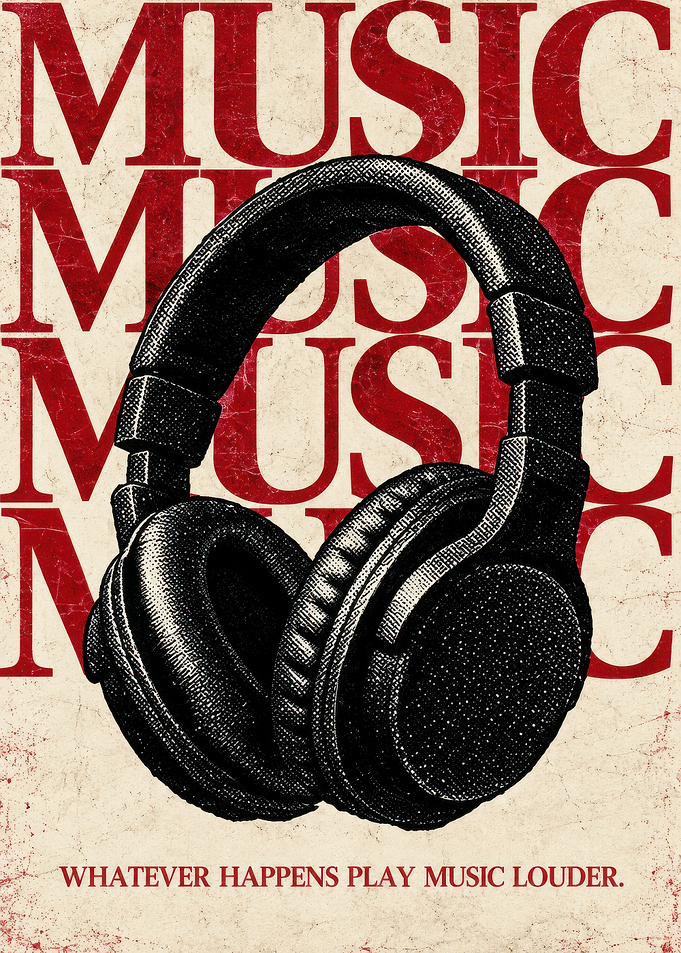 Vintage Style Music Headphones Poster