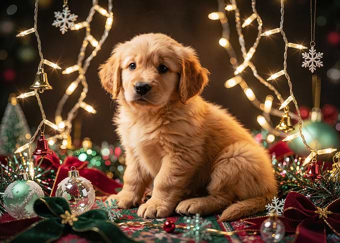 Golden Retriever Puppy Christmas Portrait
