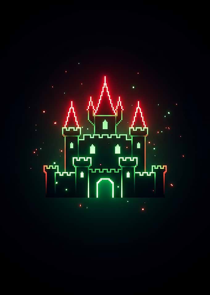Neon Pixel Art Castle
