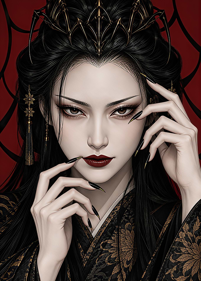 Elegant Dark Japanese Empress Portrait