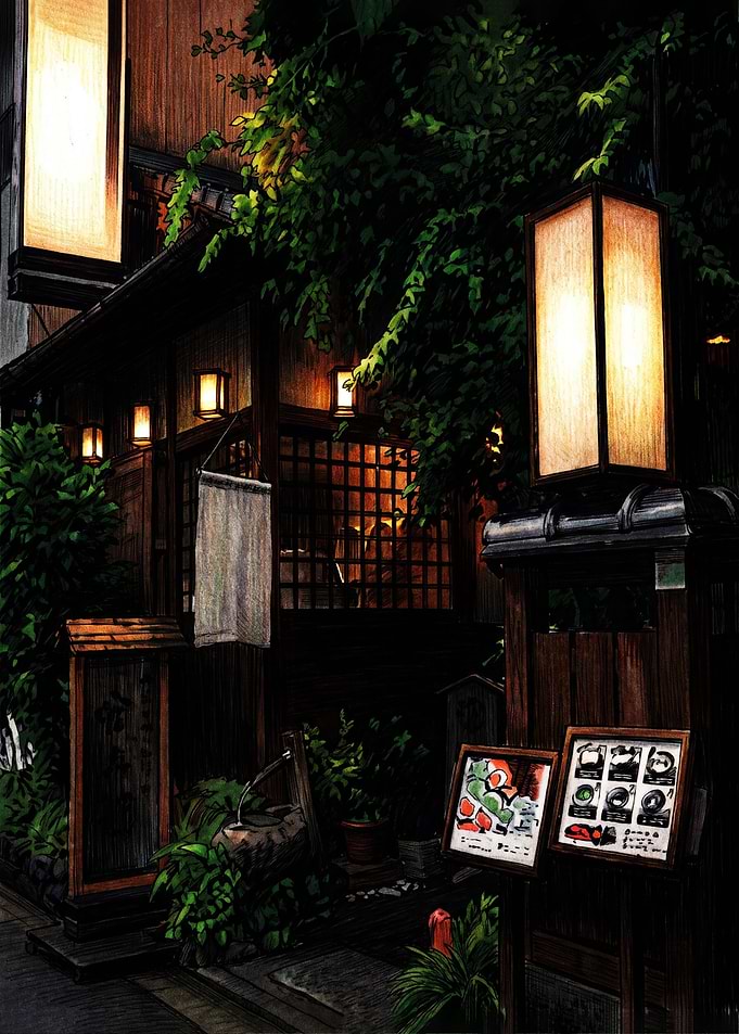 Cozy Traditional Japanese Restaurant Entrance
