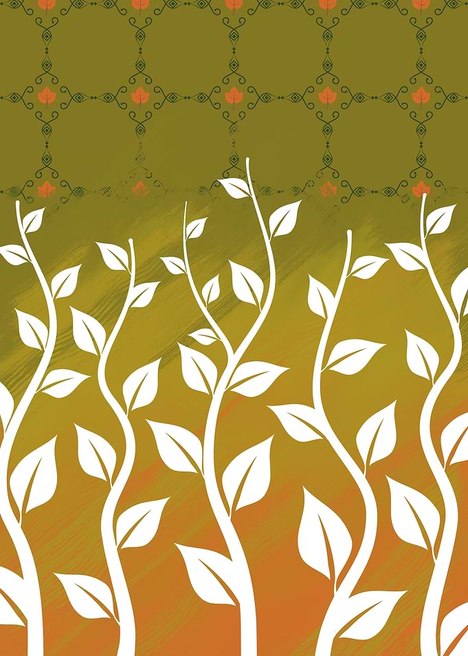 Abstract White Vines on Gradient Background
