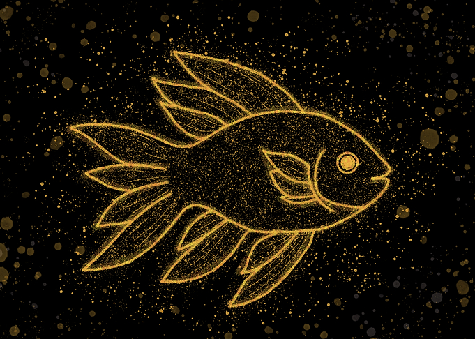 Golden Glittering Fish Illustration