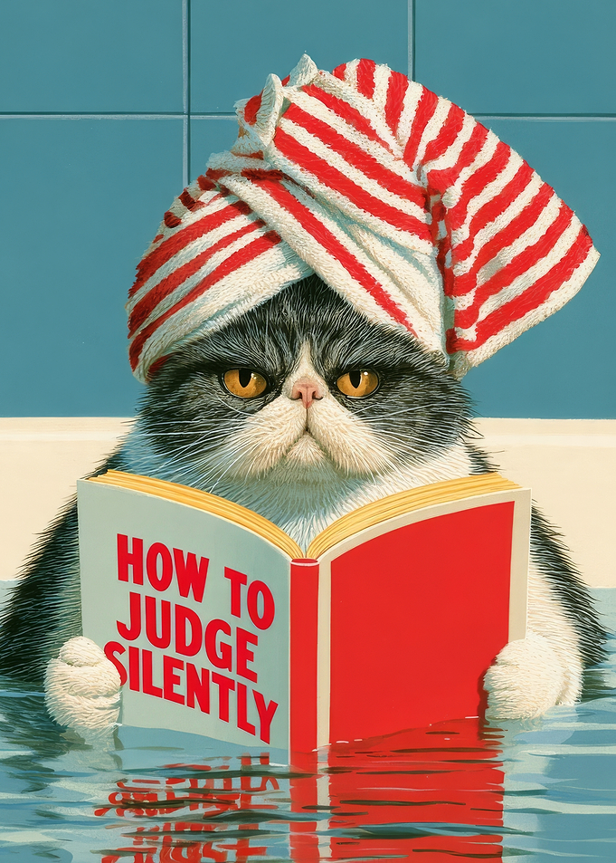 Cat Reading How to Judge Silently