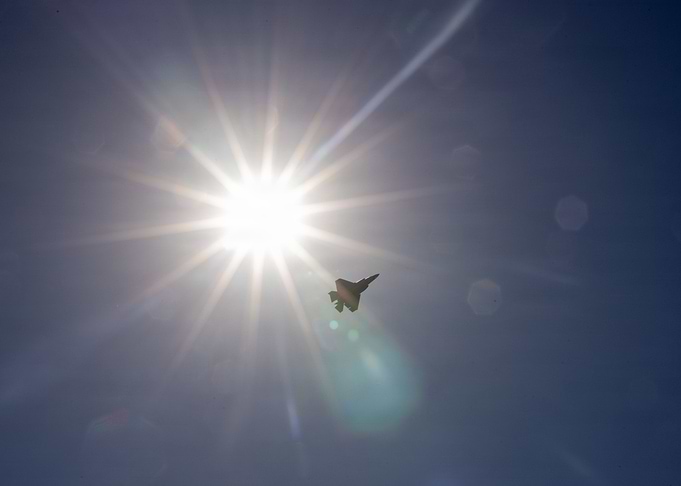 F-35 Fighter Jet Against Sun