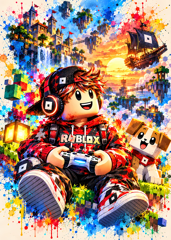 Vibrant Roblox Gamer with Pet Companion
