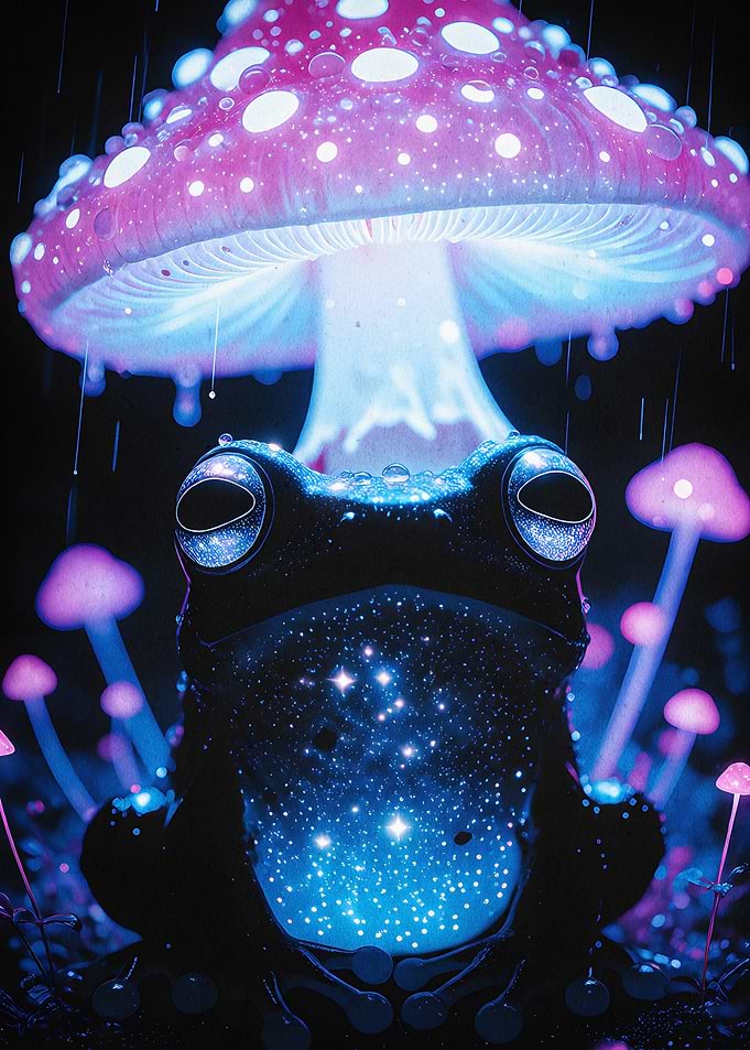 Cosmic Frog Glowing Mushroom Art