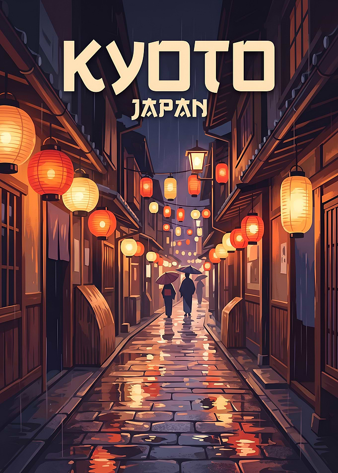 Kyoto Japan Rainy Night Alley