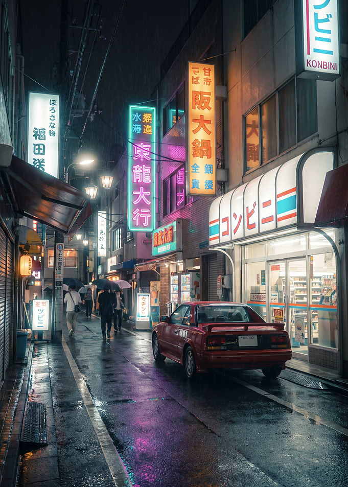 Rainy Night in a Japanese Alley