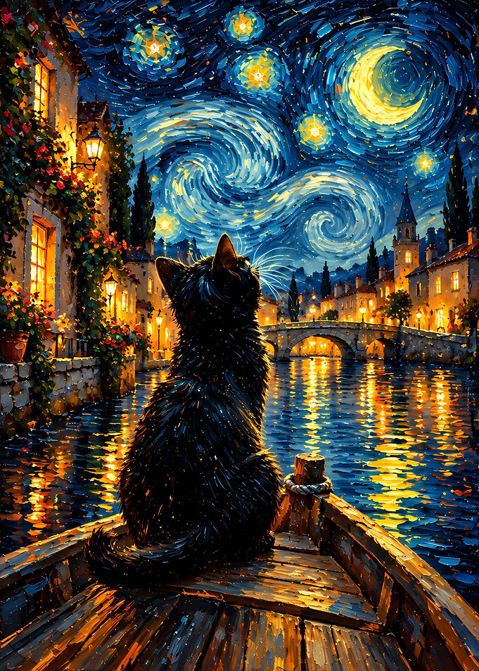 Black Cat in Van Gogh Style