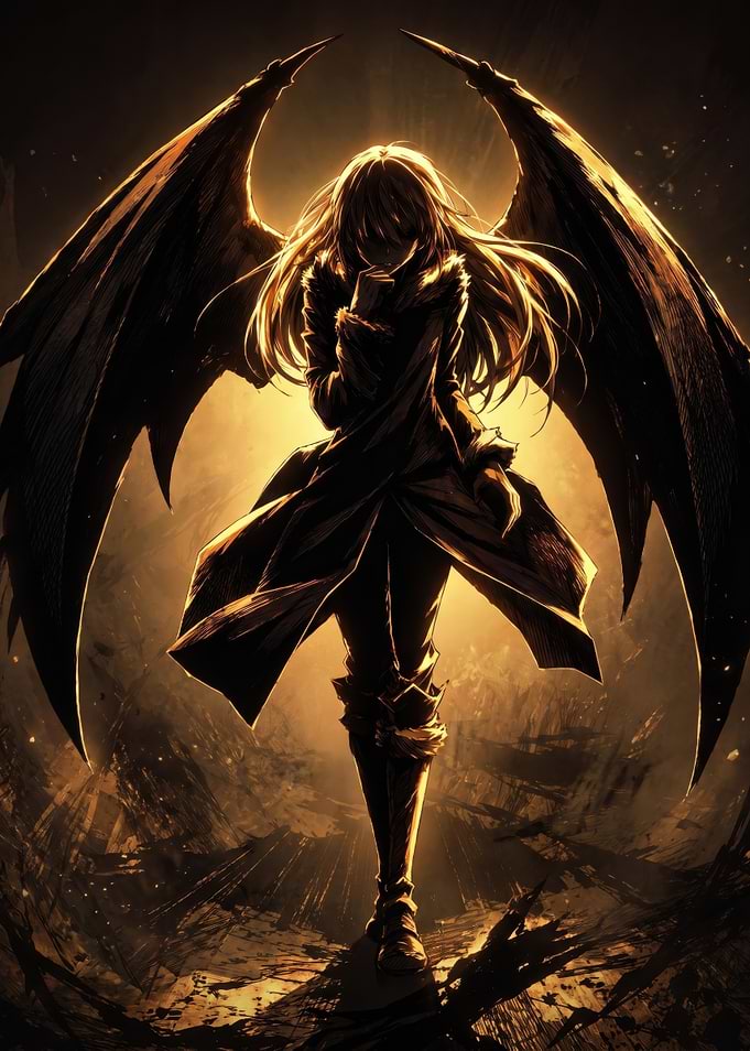 Dark Angelic Figure in Golden Light