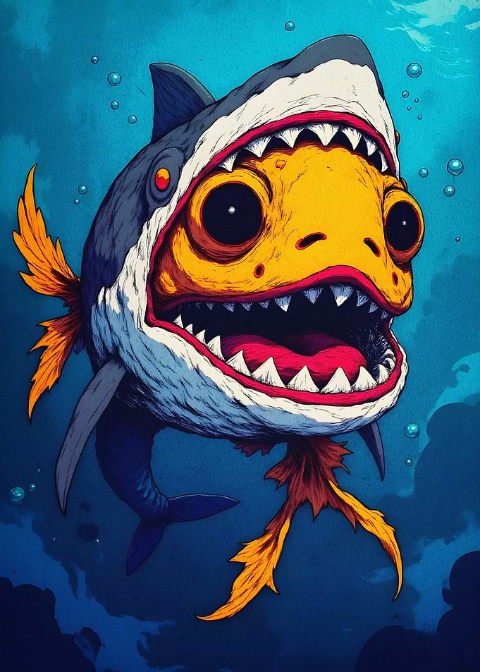 Shark Monster Comic Art Poster