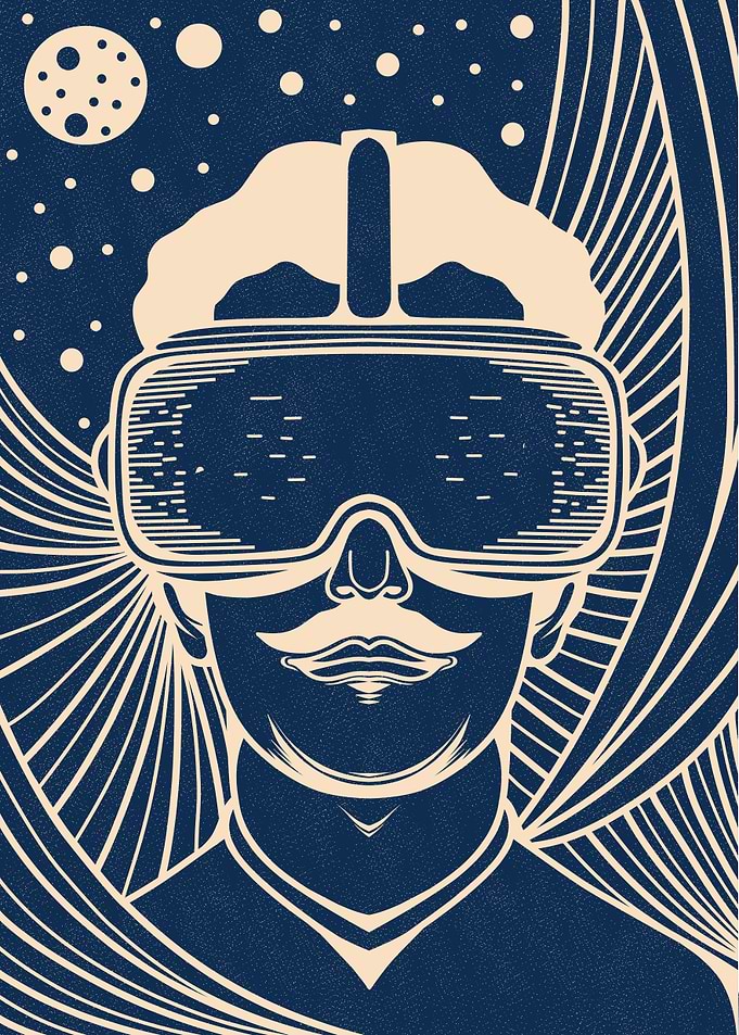 Vintage Style Virtual Reality Linocut Portrait