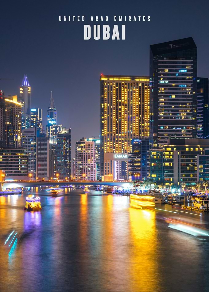 Dubai Marina Night Skyline Poster