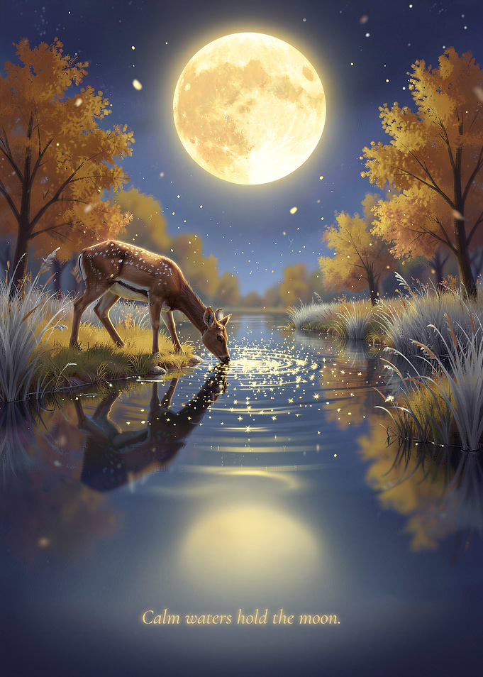 Deer Under the Harvest Moon