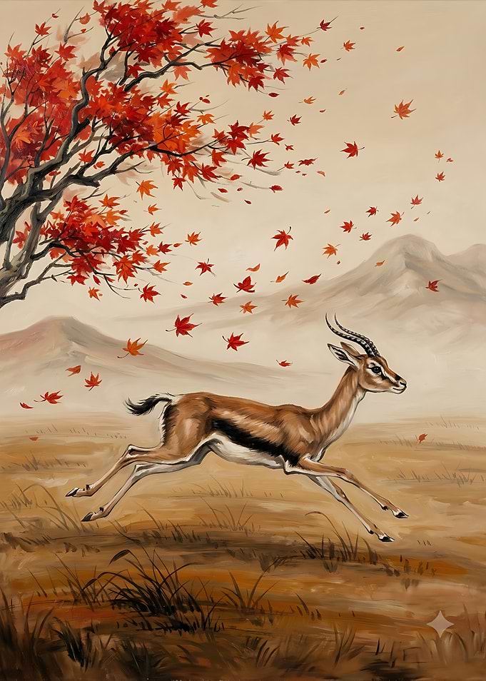Gazelle Running Under Autumn Leaves