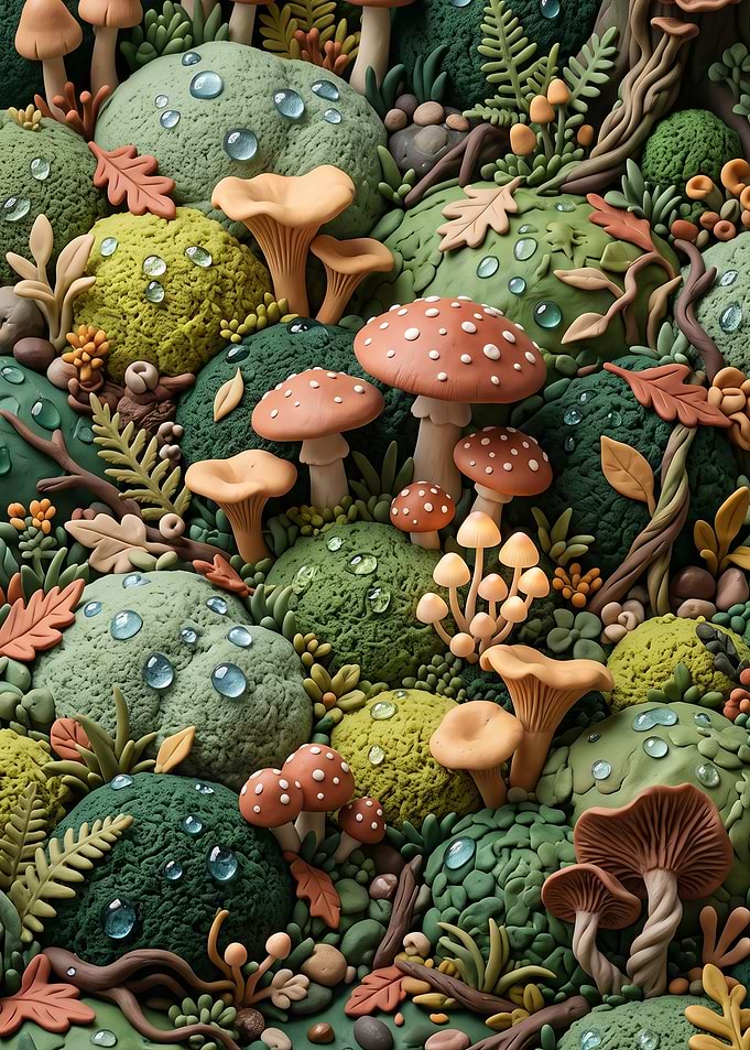 Clay Art Forest Floor Mushrooms
