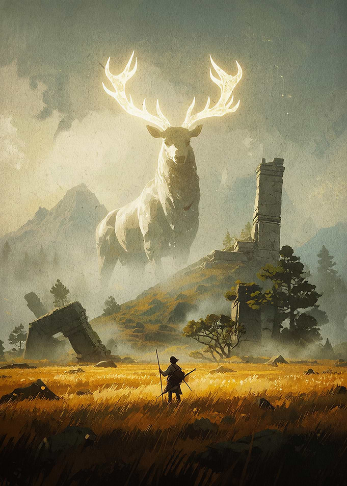 Giant Spirit Stag Fantasy Poster