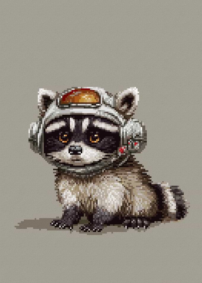 Cute Pixel Art Astronaut Raccoon