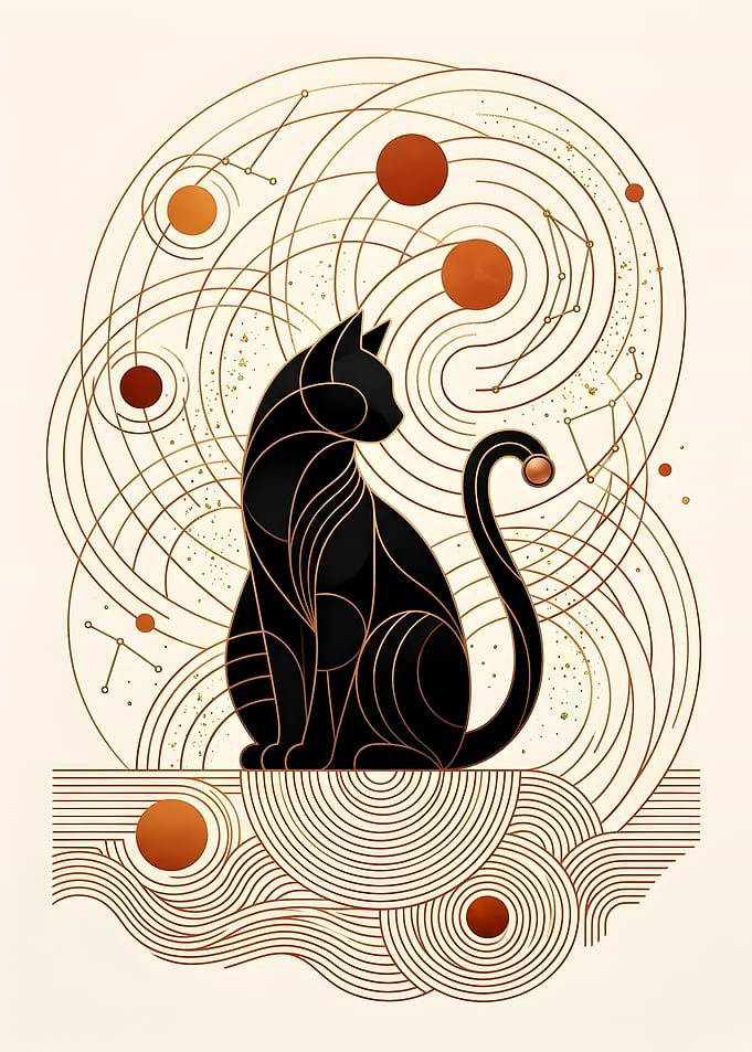 Celestial Geometric Black Cat Art