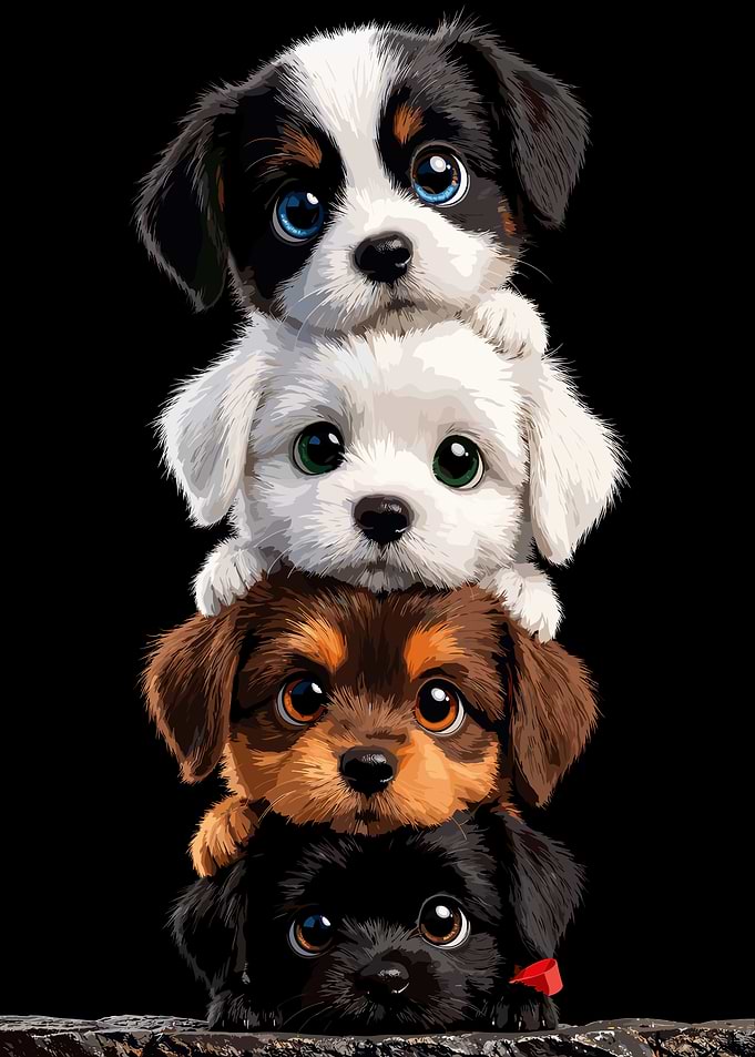 Stack of Four Adorable Puppies