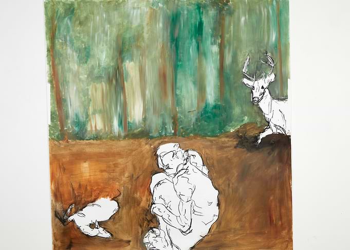 Abstract Forest Scene with Deer