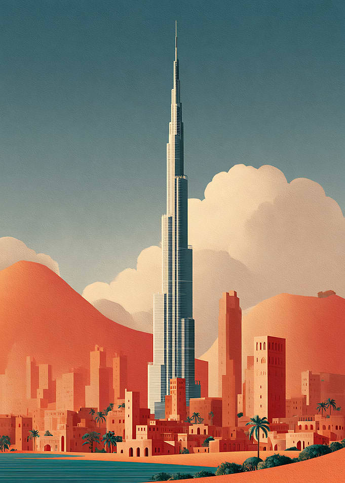 Burj Khalifa in Desert Cityscape