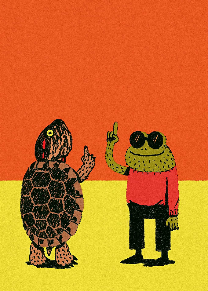 Turtle and Frog Having a Conversation