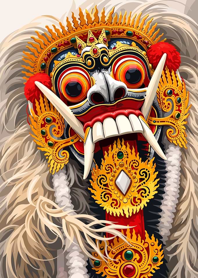 Traditional Balinese Barong Mask Illustration