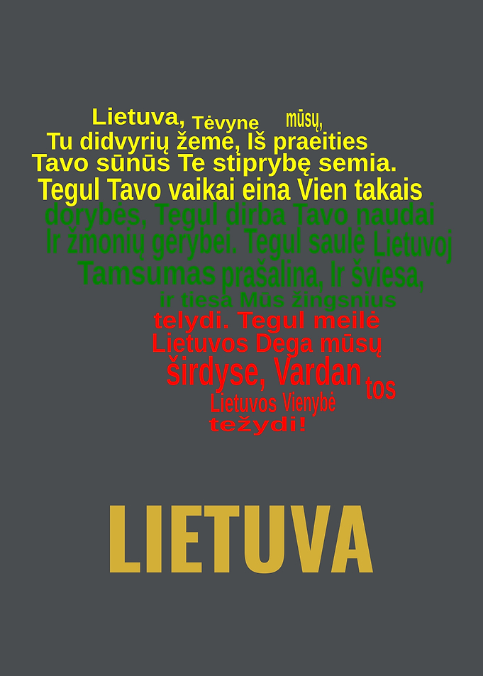 Lithuanian National Anthem Text Art