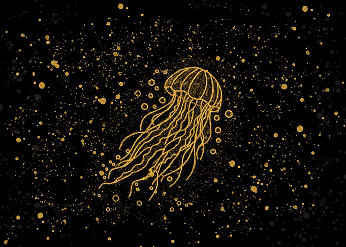 Golden Jellyfish Stippled Art