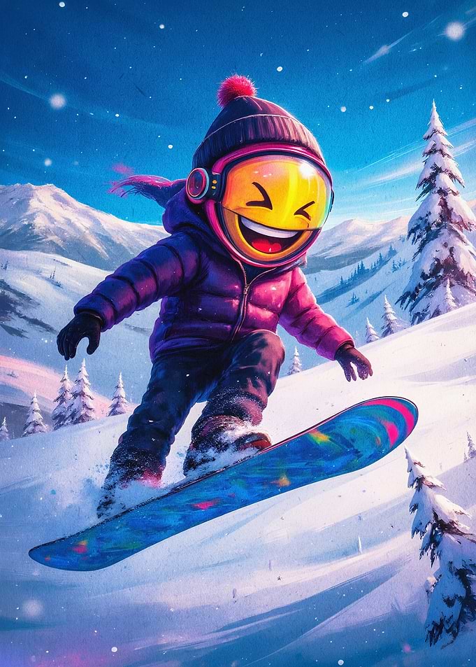 Emoji Snowboarder Winter Art Poster