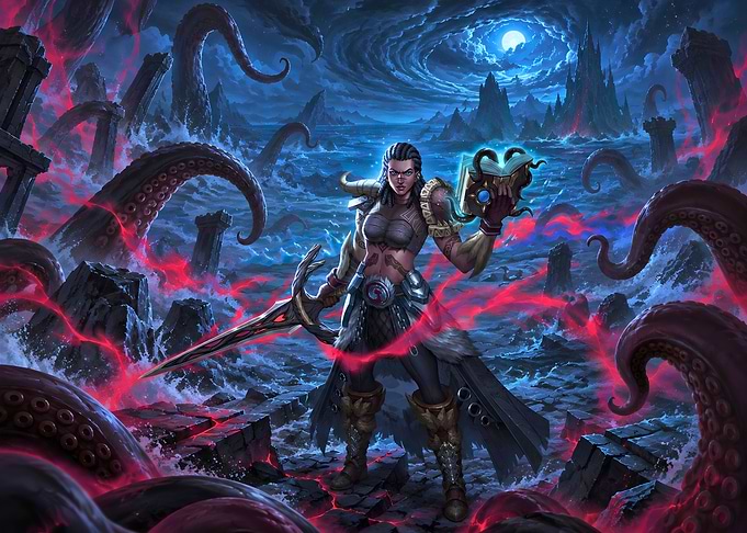 Warrior Mage Facing Eldritch Tentacles
