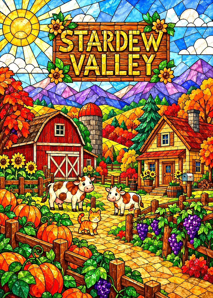 Stardew Valley Stained Glass Farm Scene
