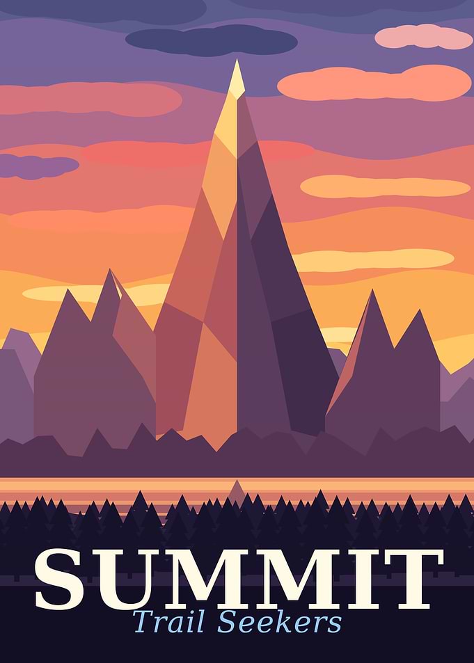Summit Trail Seekers – Sunset Mountain Retro Travel Poster