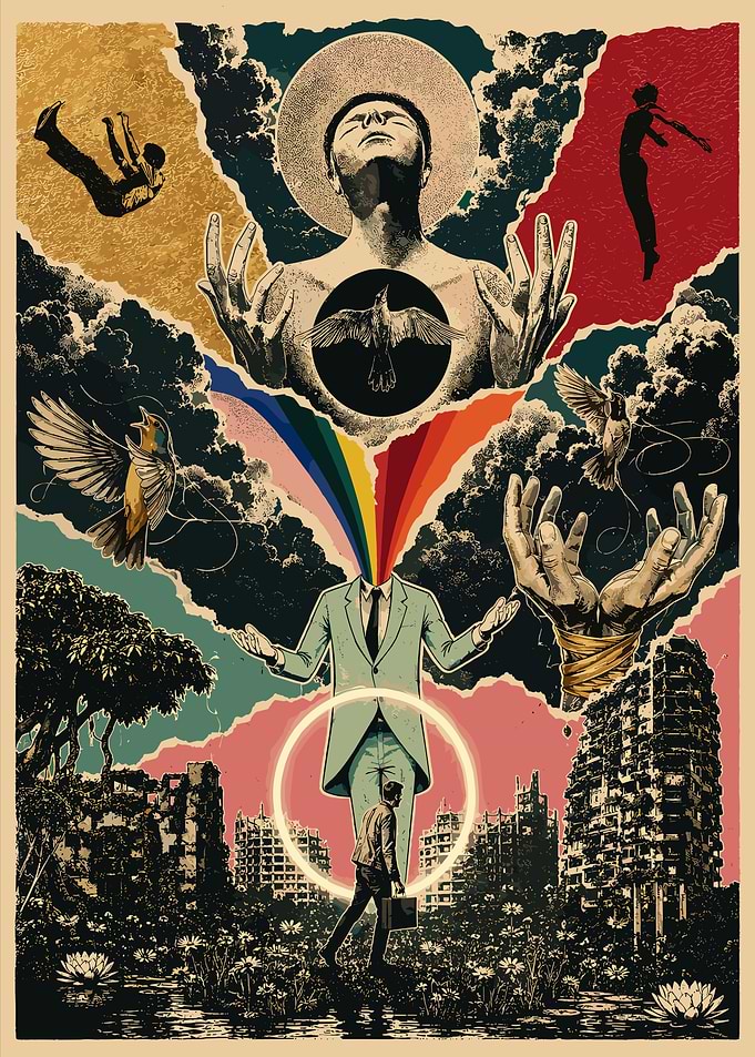 Surreal Collage of Man and Nature