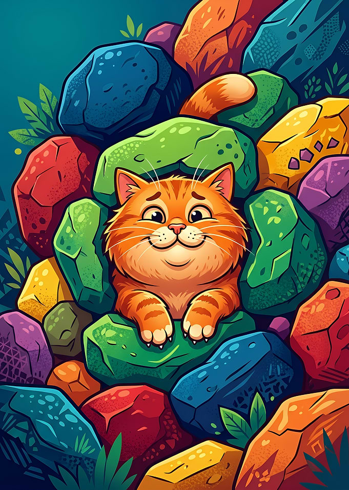 Cute Orange Tabby Cat Among Rocks