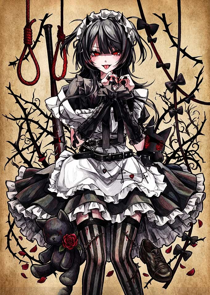 Dark Gothic Anime Maid Illustration