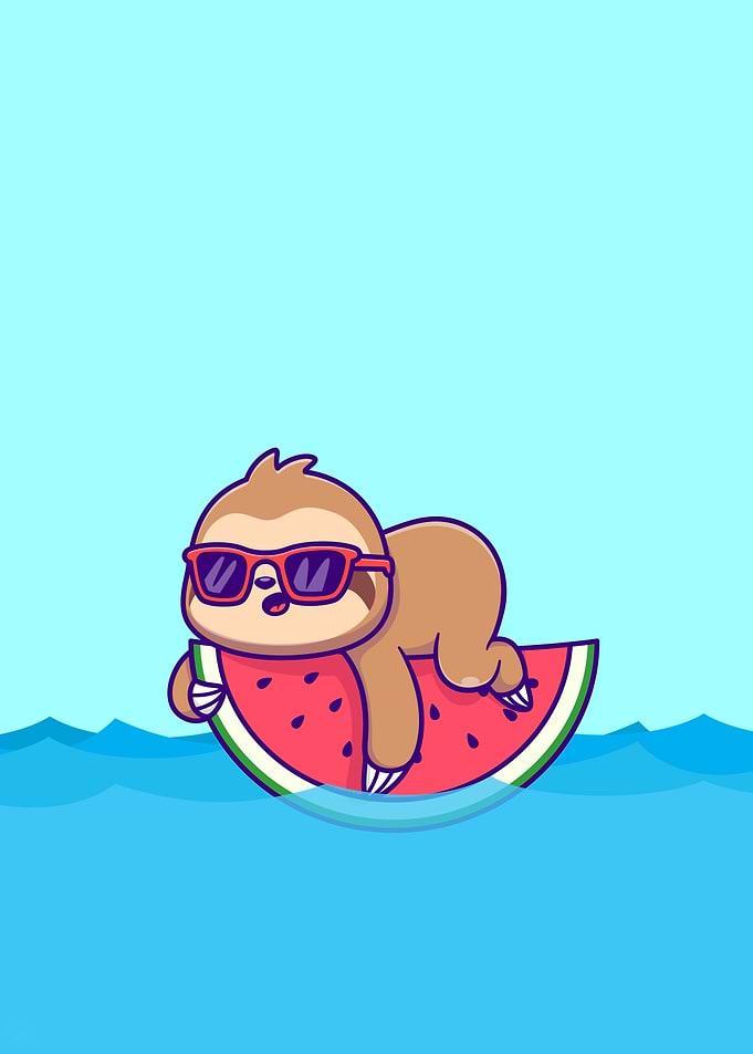 Cute Sloth Floating on Watermelon Slice