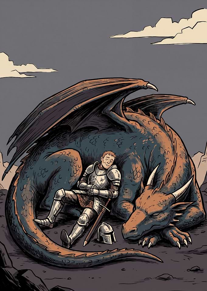 Knight Sleeping Against a Dragon