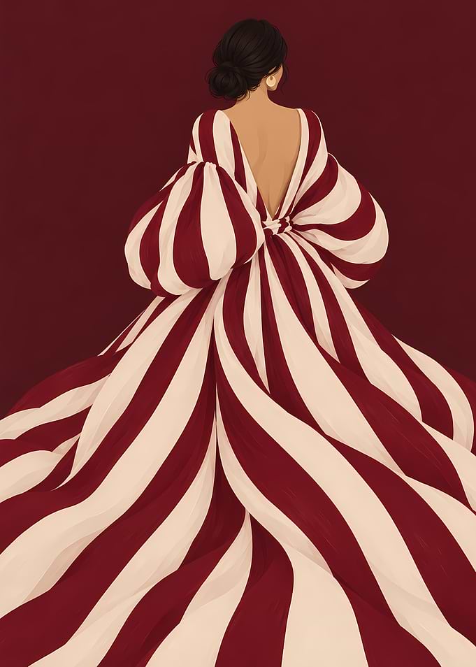 Woman in Striped Ball Gown