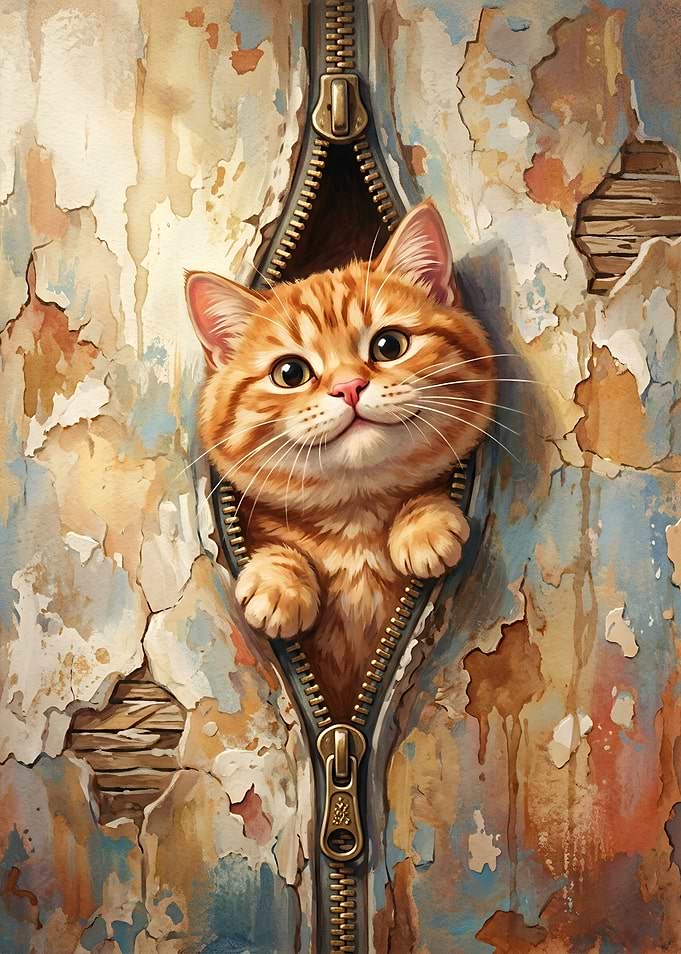 Cute Ginger Cat Peeking Through Zipper