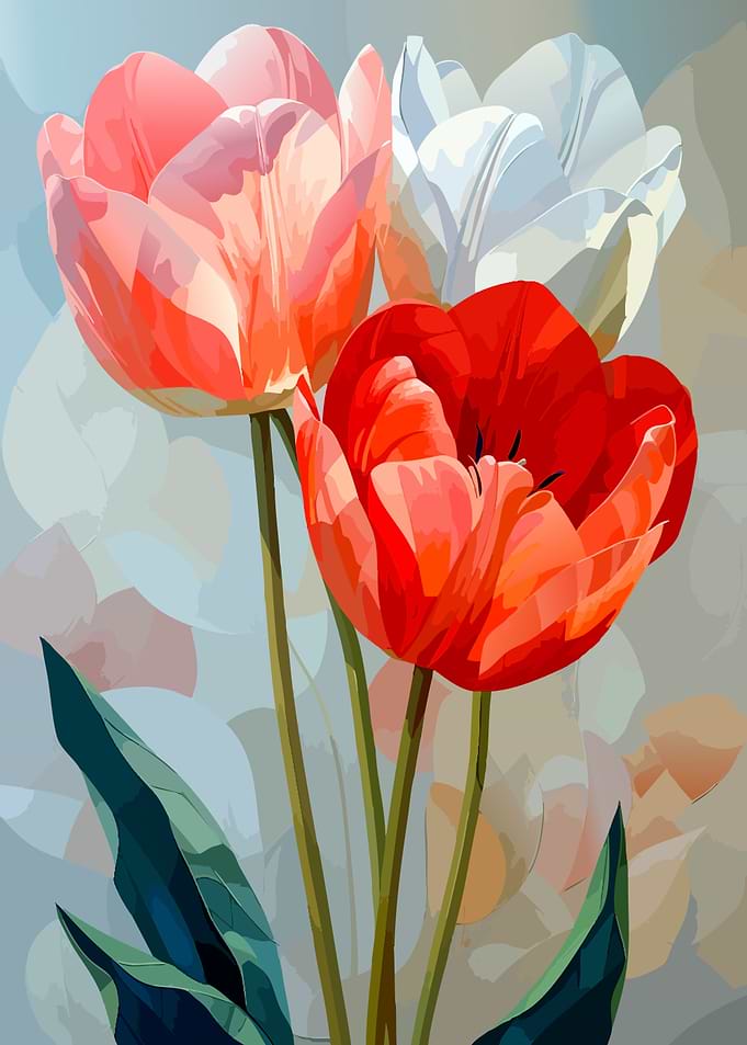 Vibrant Trio of Tulips Illustration