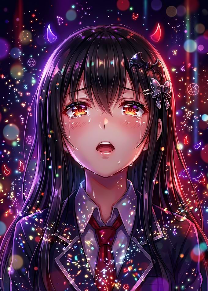 Crying Anime Girl with Magical Sparkles