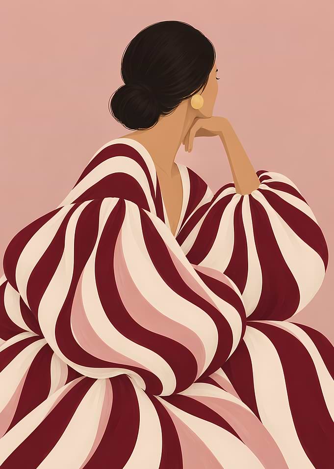 Woman in Striped Puffy Dress