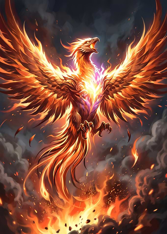 Legendary Phoenix Ascending Through Ember Smoke