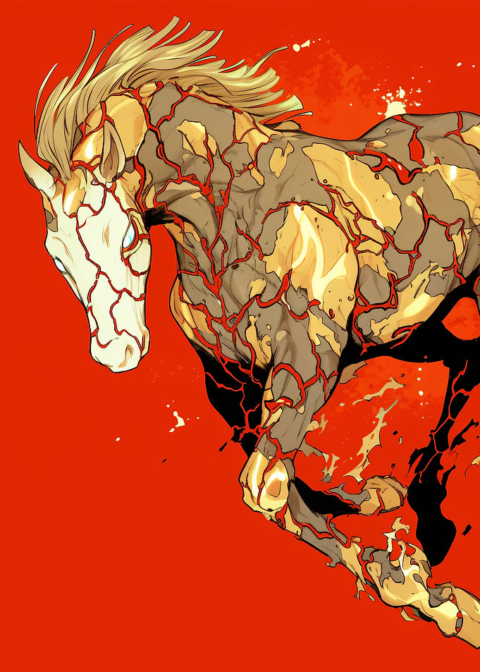 Fiery Cracked Earth Horse Illustration