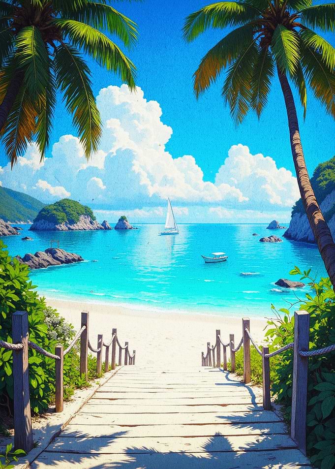 Tropical Beach Palms Retro Summer A
