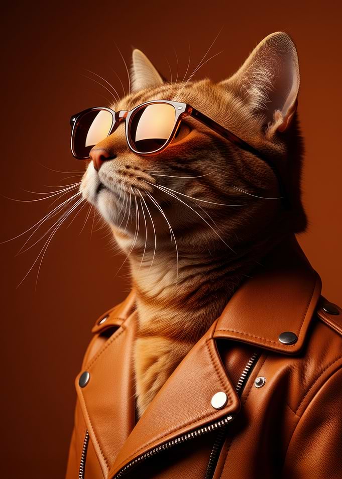Cool Cat in Leather Jacket - Stylish Tabby Cat
