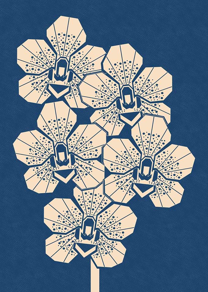 Linocut Geometric Orchid Illustration